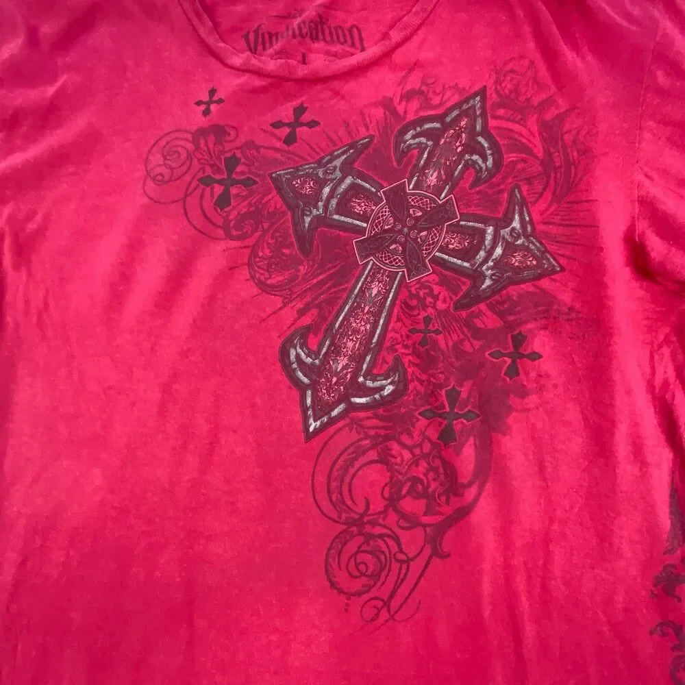 Vindication Mens Graphic T-Shirt Large L Red Gothic Cross Wing Short Sleeve Tee
